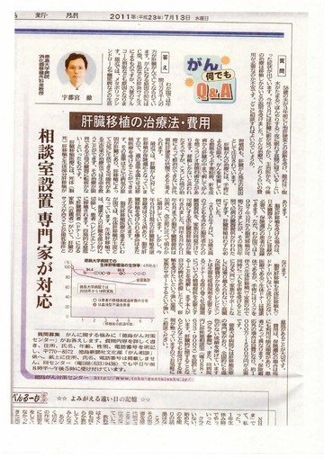 消化器移植外科宇都宮准教授が徳島新聞に掲載されました