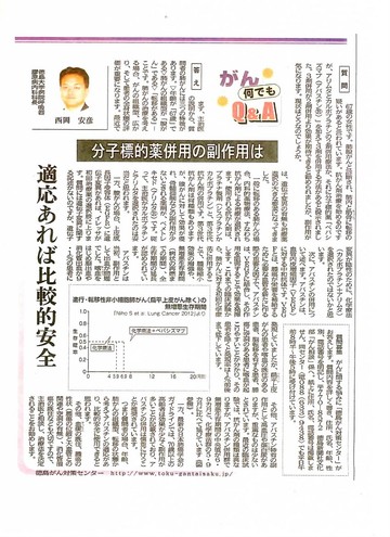 呼吸器・膠原病内科西岡科長が徳島新聞に掲載されました