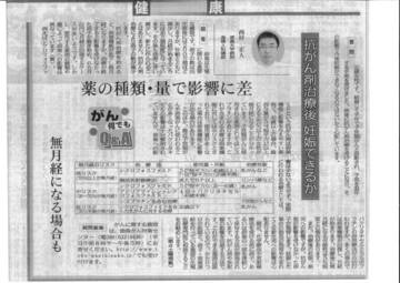 〇徳島新聞に「がん何でもＱ＆Ａ」が掲載されました。(平成26年10月25日付け)